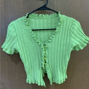 BRIGHT GREEN LETTUCE FRINGED CROPPED TOO